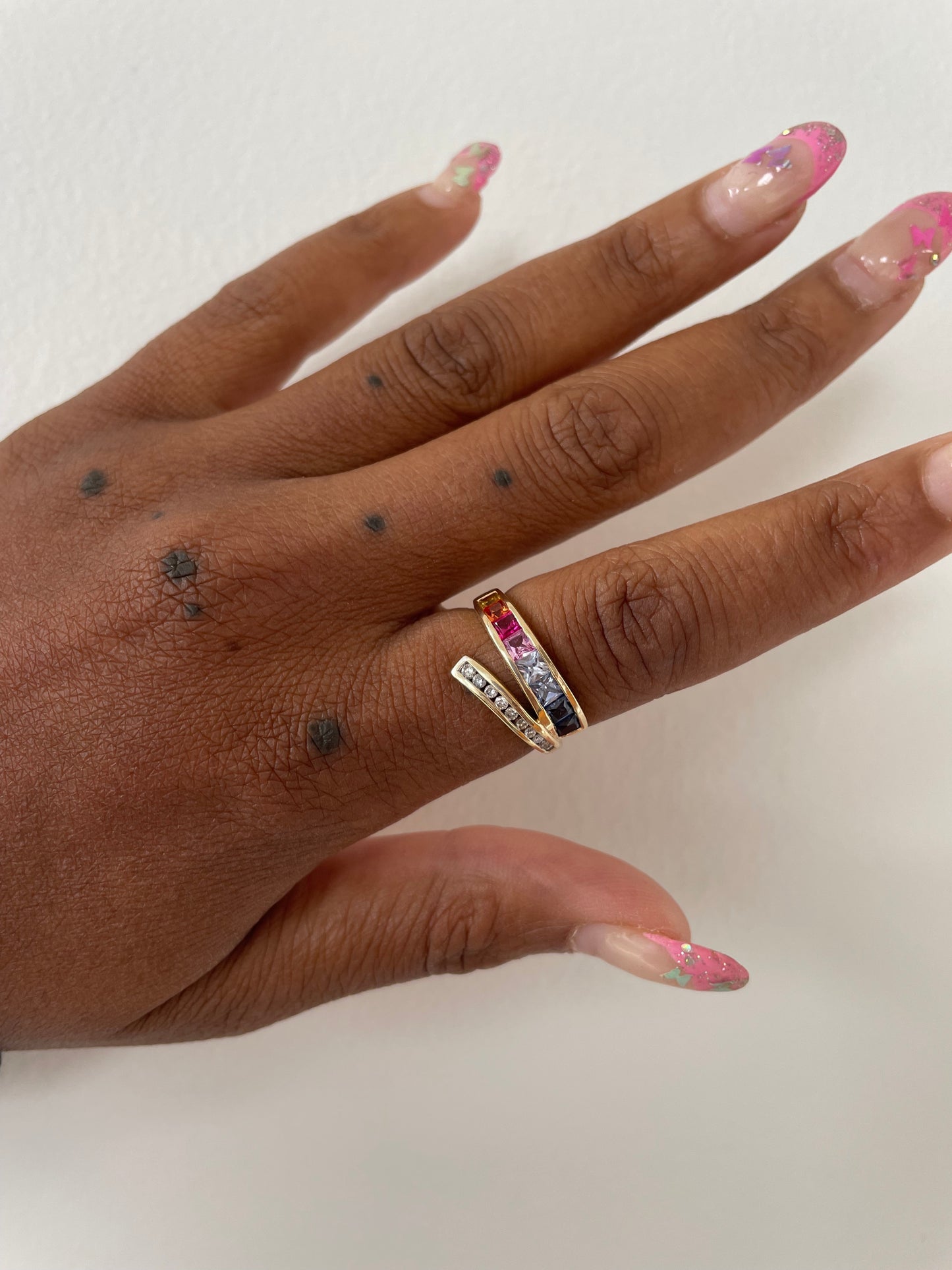 10K Sapphire and Diamond Bypass Ring