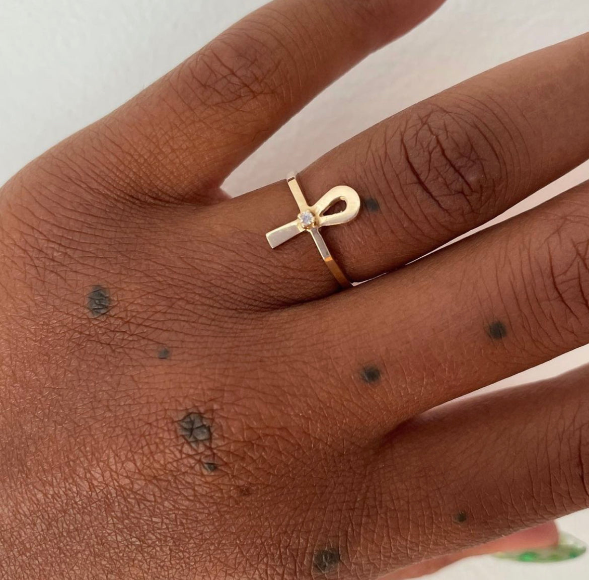 14 Karat Diamond Ankh Ring