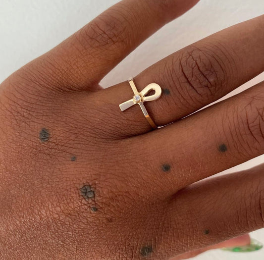 14 Karat Diamond Ankh Ring